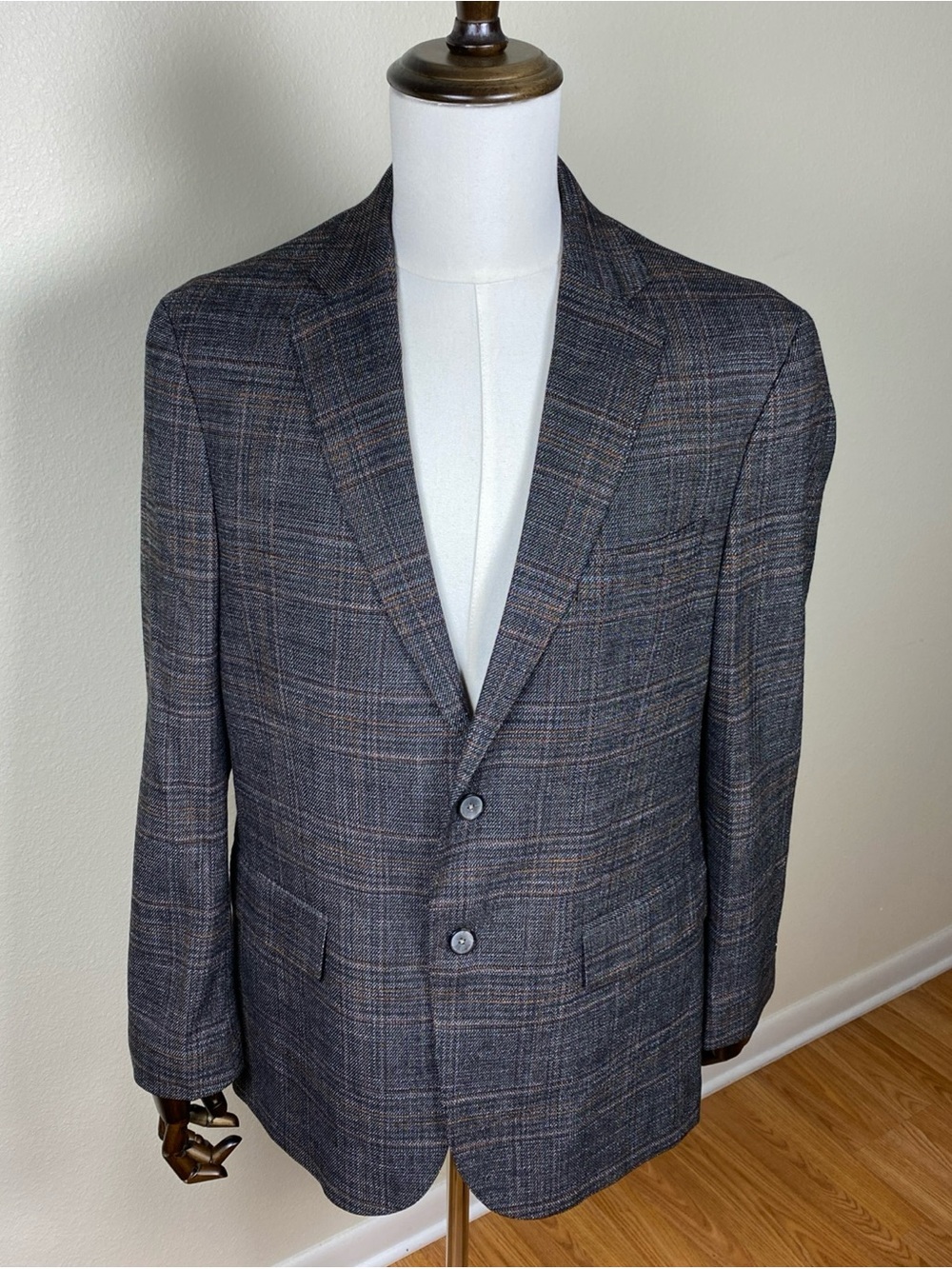 Joseph Abboud Heritage Men’s 42R Blazer Gray Brown Plaid Stretch 2 Button - Picture 1 of 12